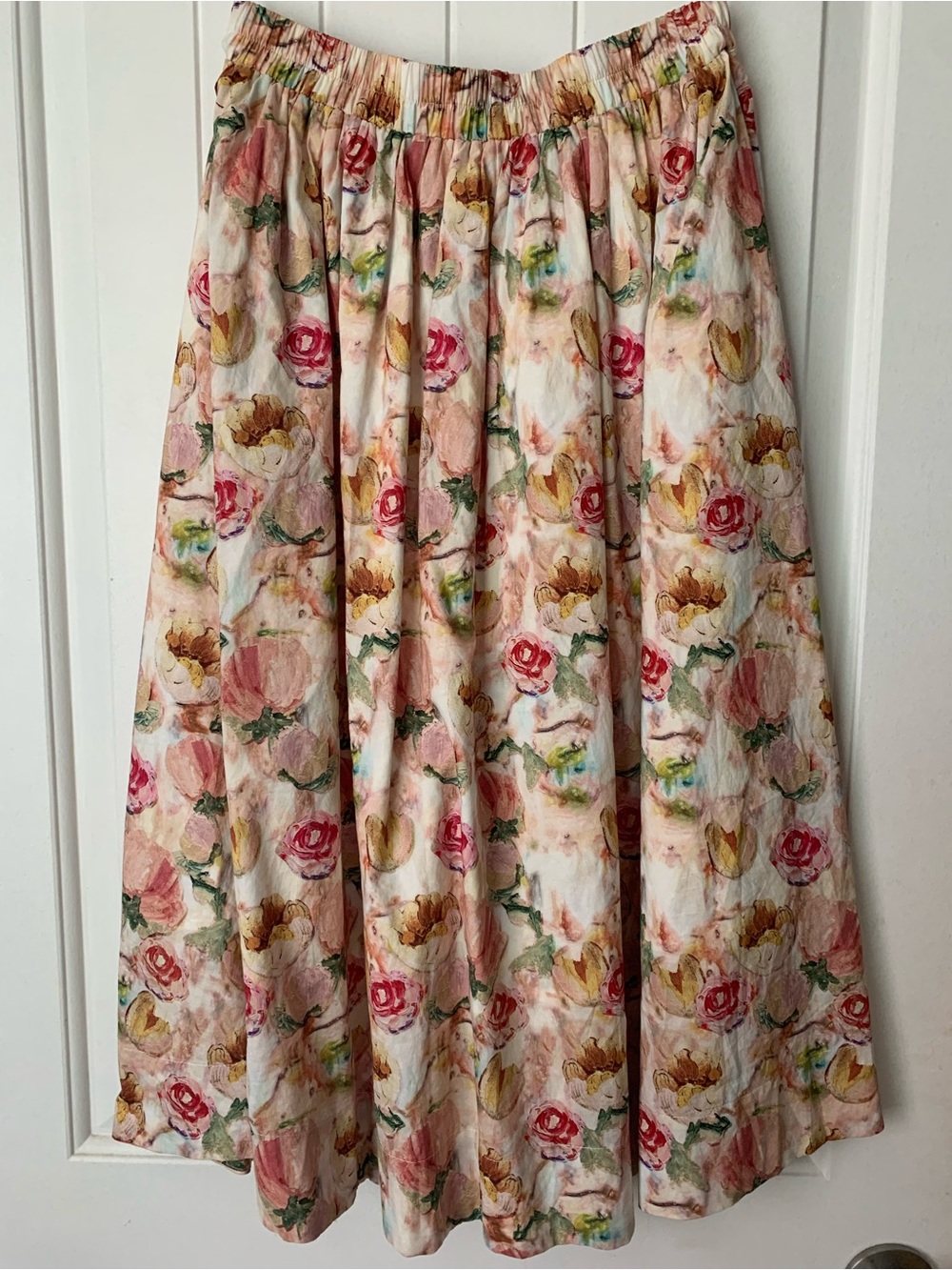 Watercolor Floral Midi Skirt - Pink Multicolor